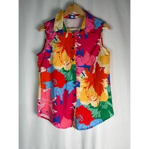 Floral Sleeveless Button-Up Shirt‎ Zeagoo Bright Colorful Medium M